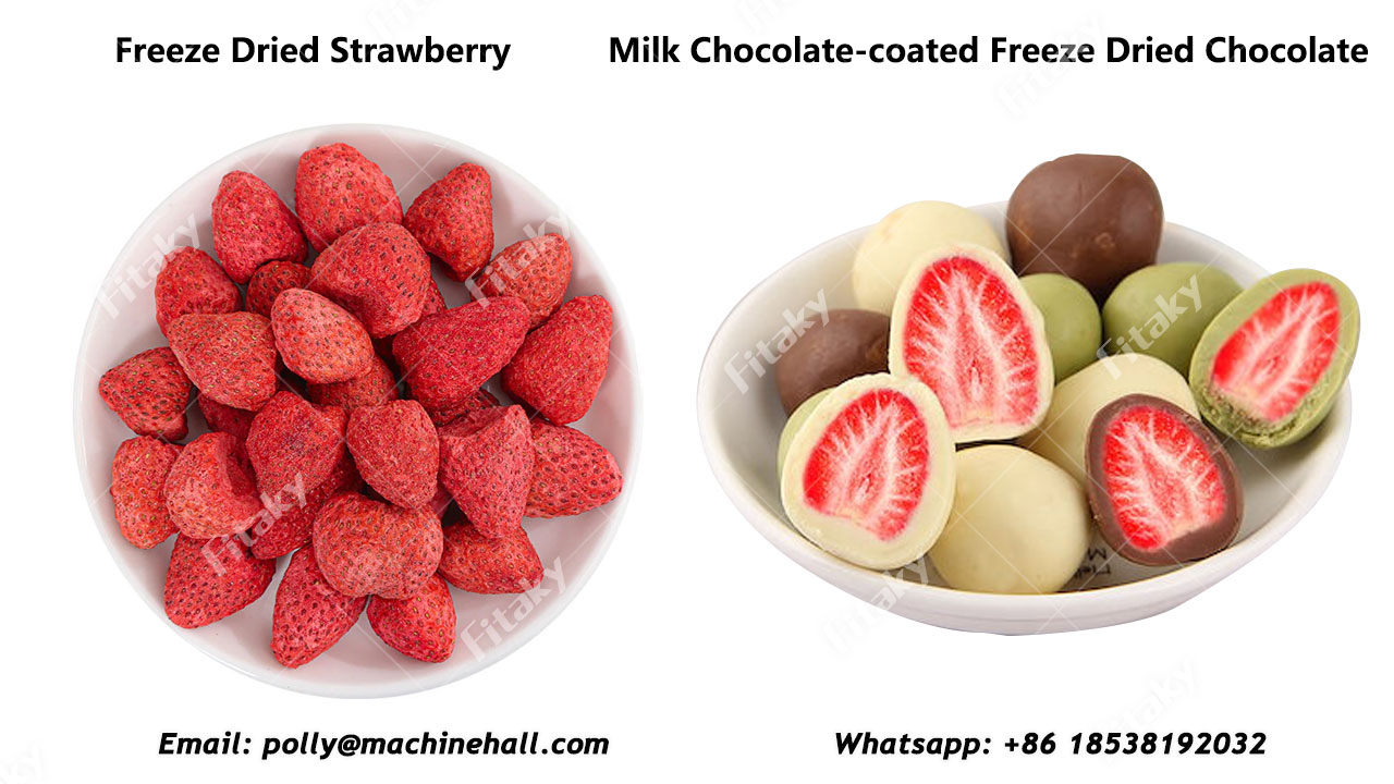 freeze dried strawberry and milk chocolate-coated freeze dried strawberry